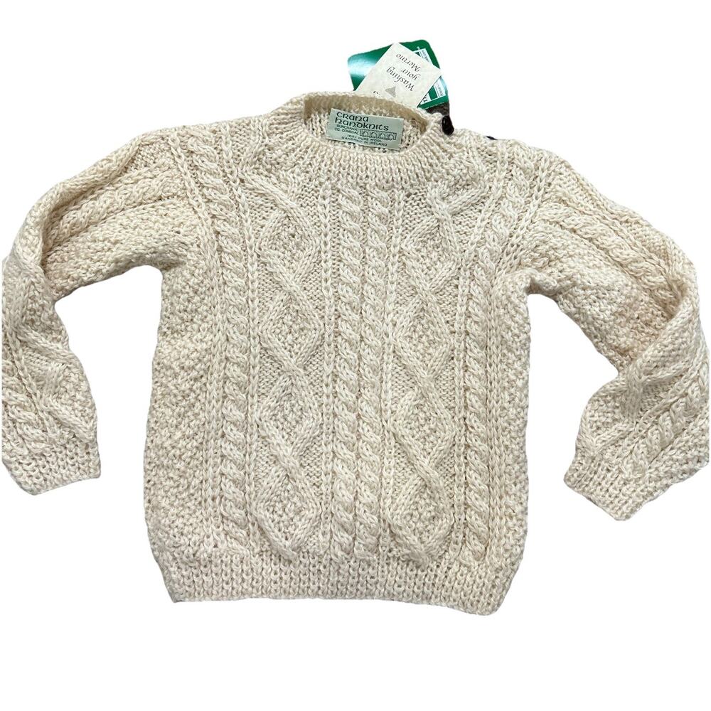NEW Crana Handknits Irish Wool Cable Knit Children’s Sweater Sz‎ 26 (3/4) Ivory